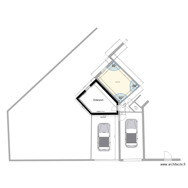 agrandissement2. Plan de 1 pièce et 14 m2