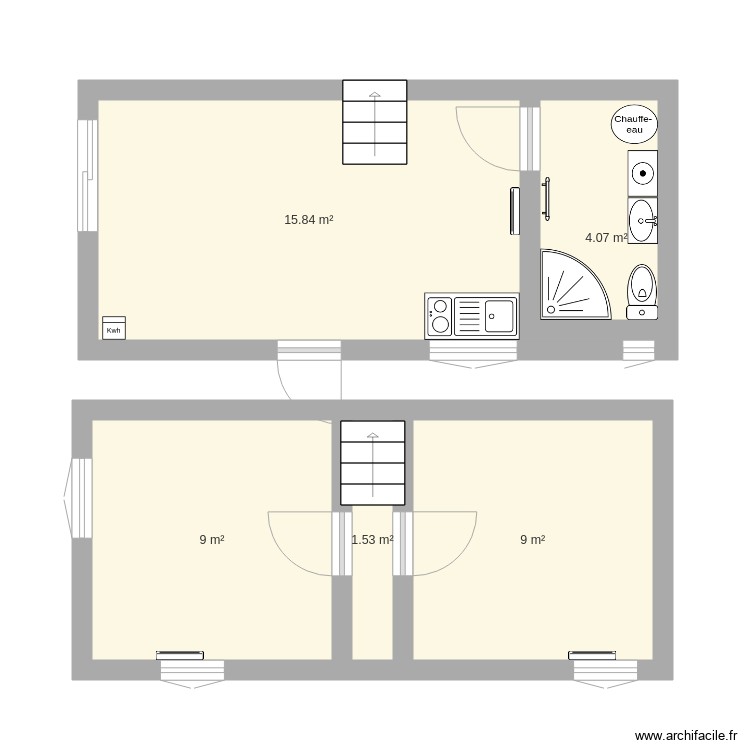 Studio avec 2 chambres 1 étage. Plan de 0 pièce et 0 m2