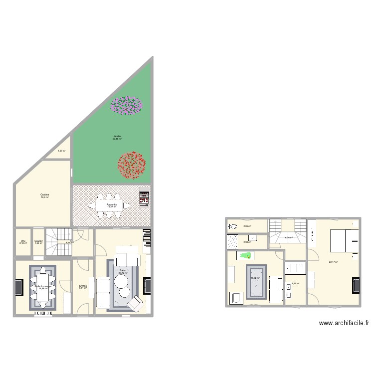 Maison. Plan de 16 pièces et 177 m2