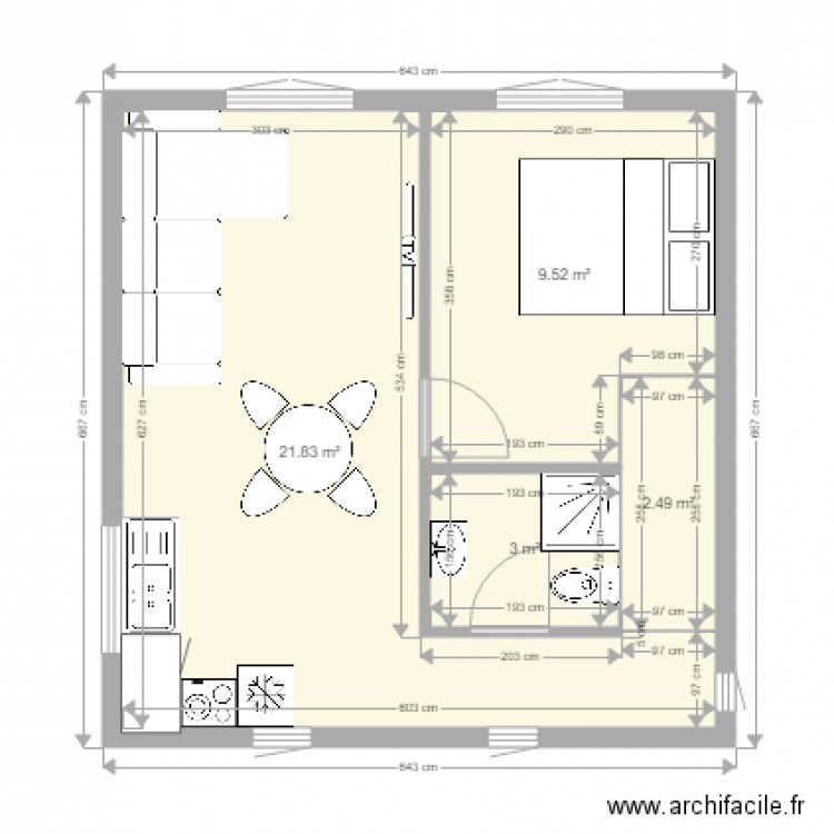 Studio Nabil 1. Plan de 4 pièces et 37 m2