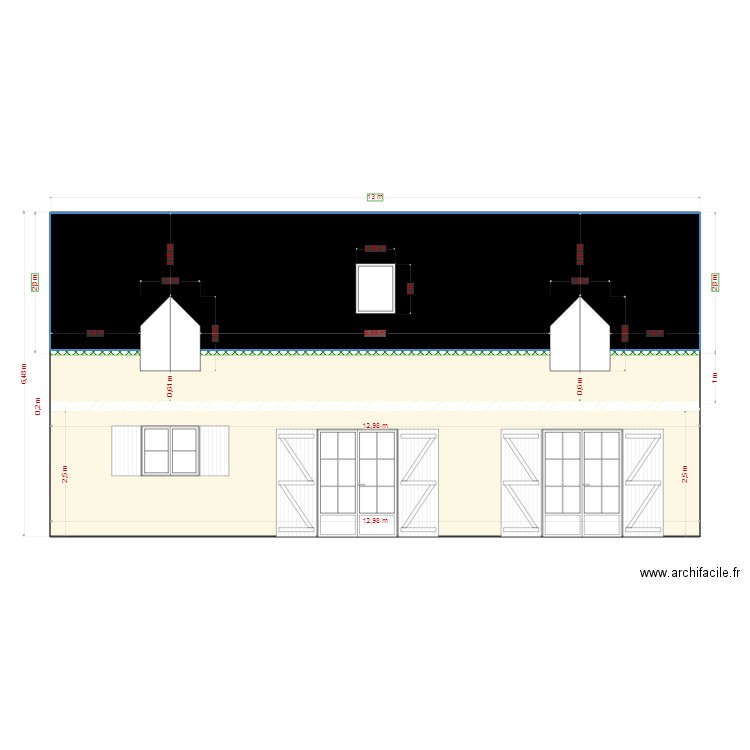 façace arrière . Plan de 0 pièce et 0 m2