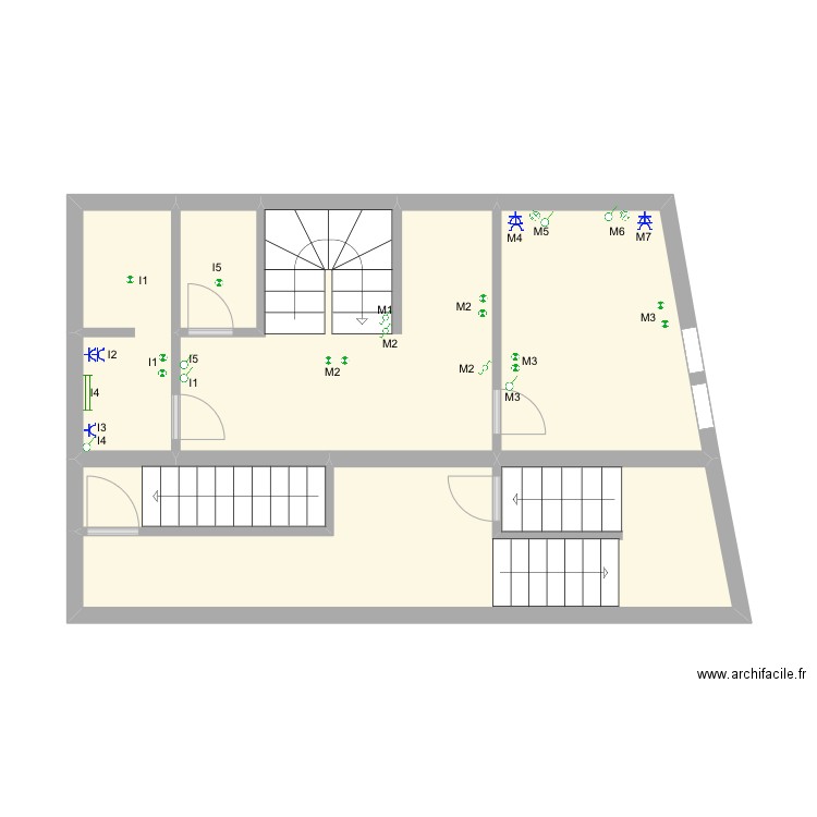 AP1 sous-sol. Plan de 6 pièces et 40 m2