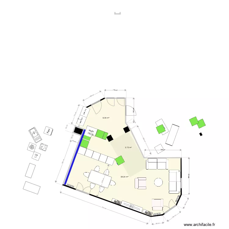 cuisine entree couloir. Plan de 