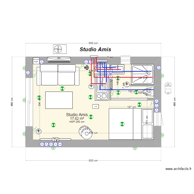 studio . Plan de 0 pièce et 0 m2