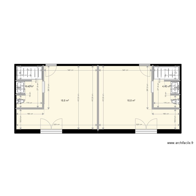 Hôtel Antibes - Nouvelle distribution des chambres. Plan de 4 pièces et 42 m2