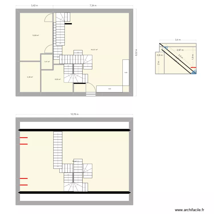 essai. Plan de 15  et 152 m²