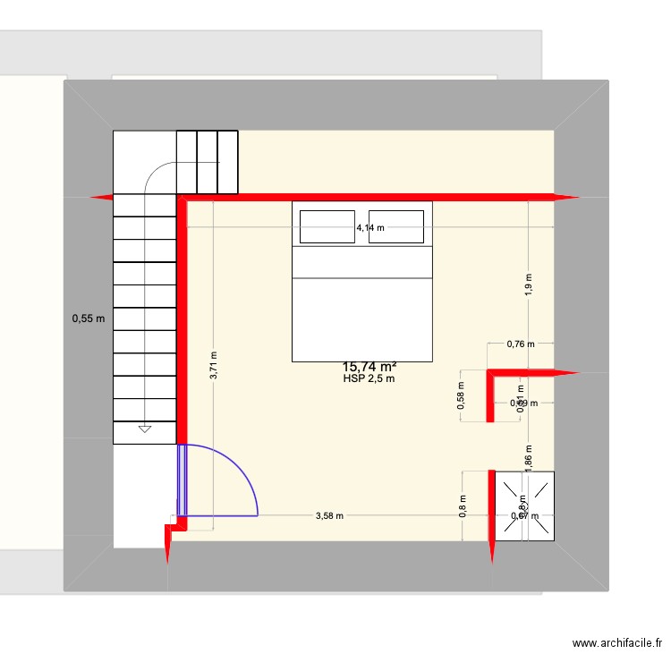 le roux existant. Plan de 5 pièces et 61 m2