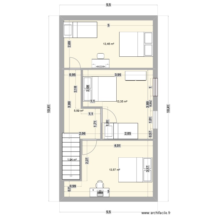 etage soulac 3. Plan de 5 pièces et 48 m2