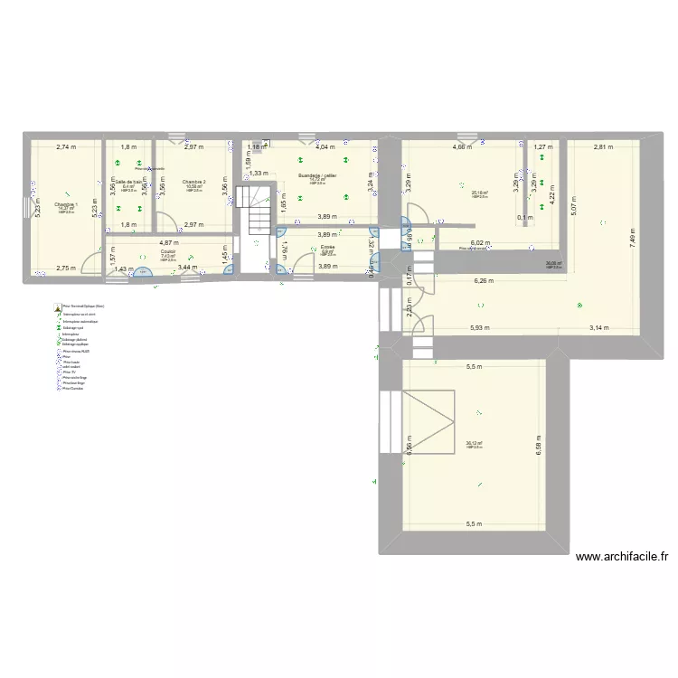 r+1 maison bleu &eacute;lectricit&eacute;. Plan de 
