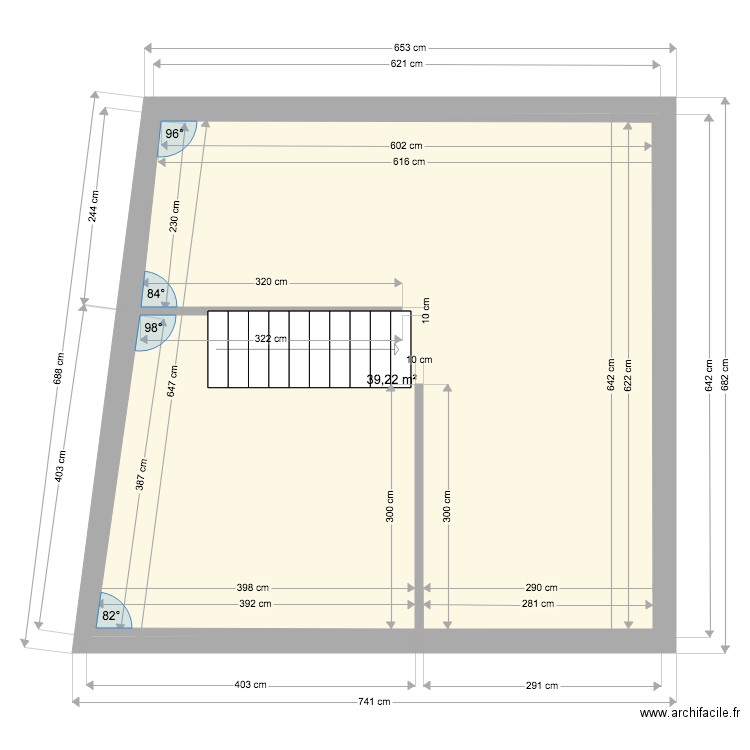 Mezzanine. Plan de 1 pièce et 39 m2
