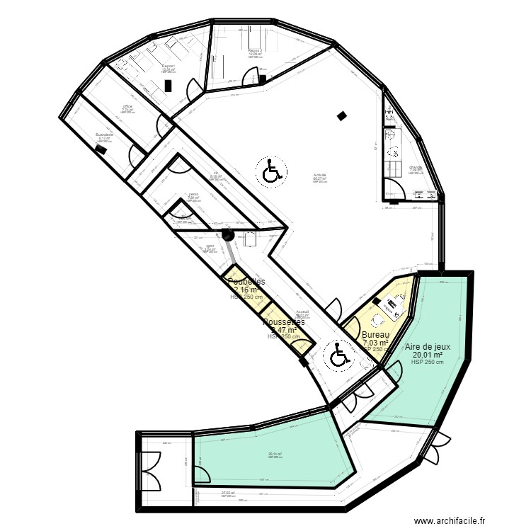 B91P2P projet 01 esquice. Plan de 17 pièces et 242 m2