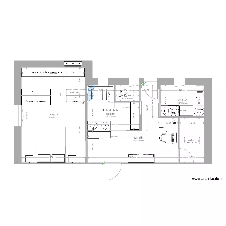 agrandissement 1 metre 80 . Plan de 
