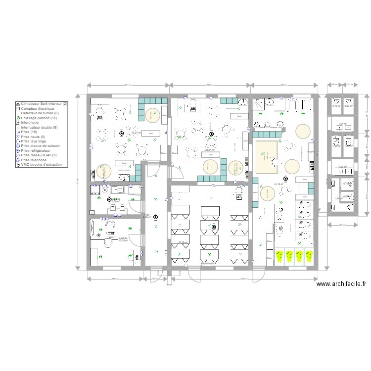 Plan electrique . Plan de 16 pièces et 161 m2