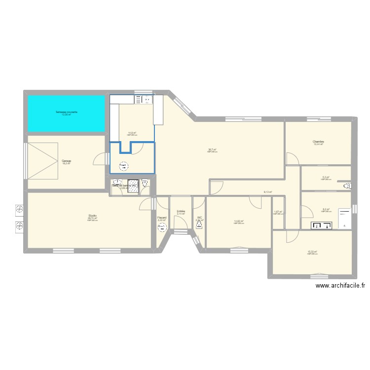 ana762. Plan de 16 pièces et 193 m2