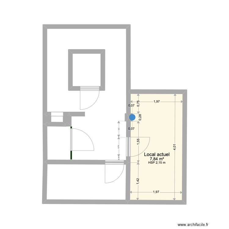 Local actuel . Plan de 5 pièces et 27 m2