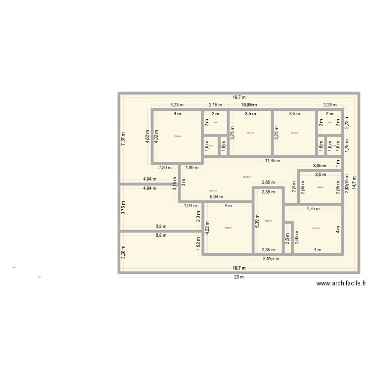 NEWB. Plan de 16 pièces et 269 m2