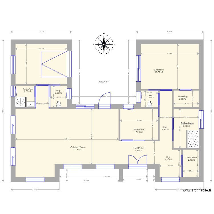  Plan maison H Penestin 94m2. Plan de 0 pièce et 0 m2