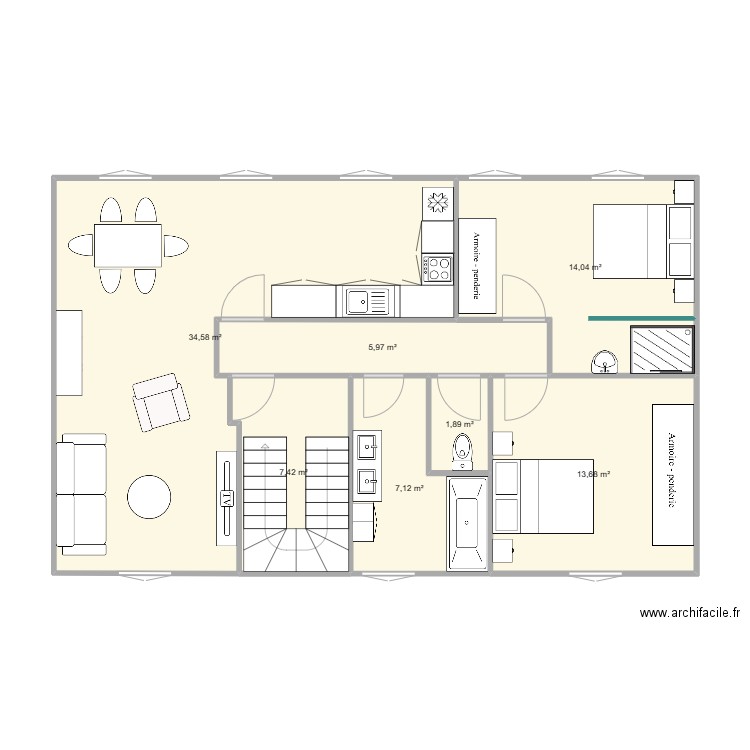 étage 2. Plan de 7 pièces et 85 m2