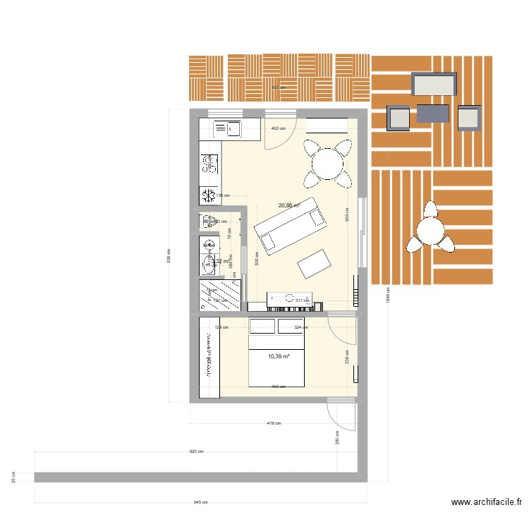 Studio Payas v5. Plan de 3 pièces et 35 m2
