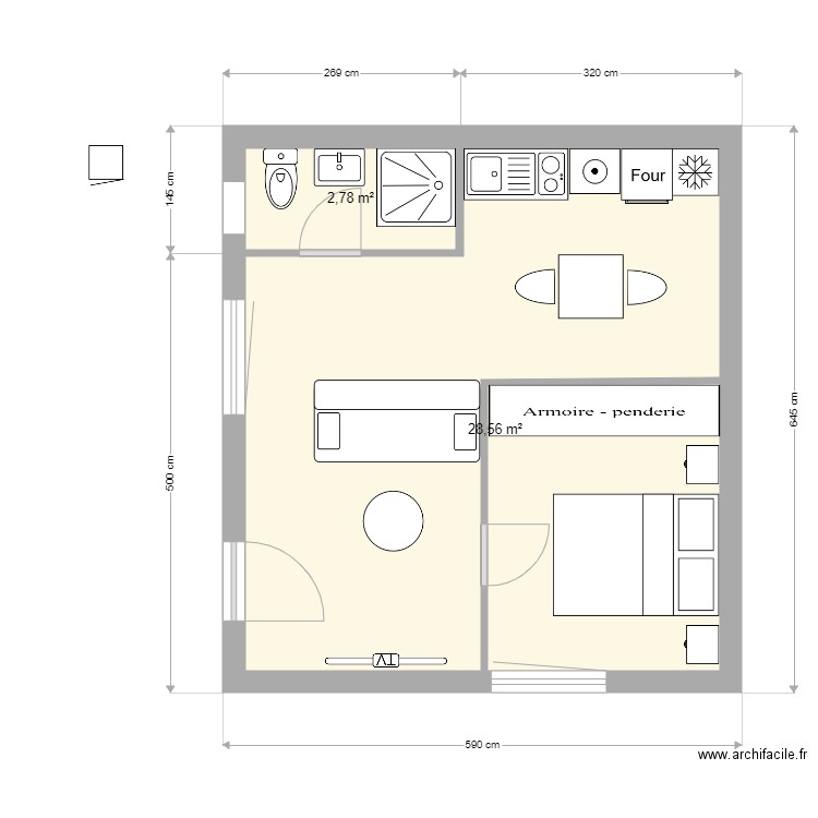 cabanonflo. Plan de 2 pièces et 31 m2