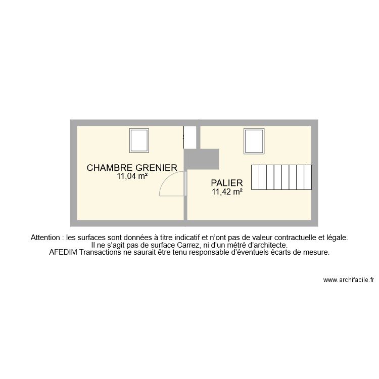 BI 7228 GRENIER. Plan de 3 pièces et 23 m2