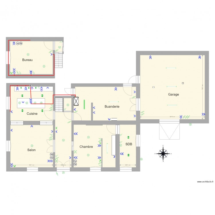 Prises cuisine bureau. Plan de 0 pièce et 0 m2