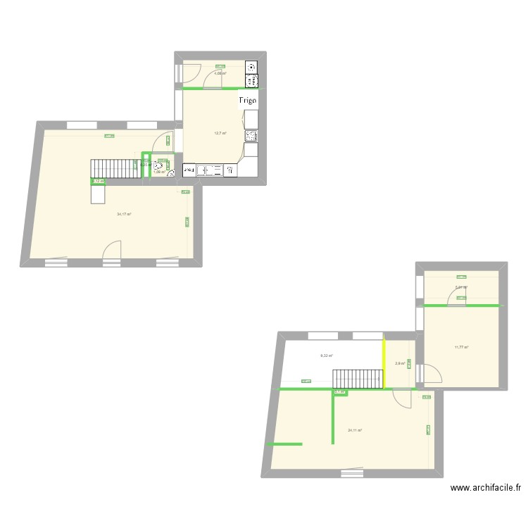 Maison courtille. Plan de 12 pièces et 106 m2