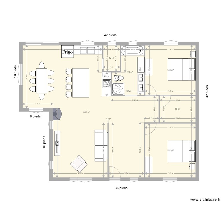 chalet 42 pieds. Plan de 0 pièce et 0 m2