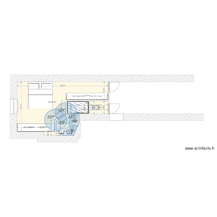 Plan Chambre Valady v6. Plan de 3 pièces et 22 m2