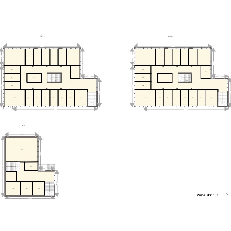 Projet de réhabilitations bureaux vénisieux 02. Plan de 52 pièces et 1116 m2