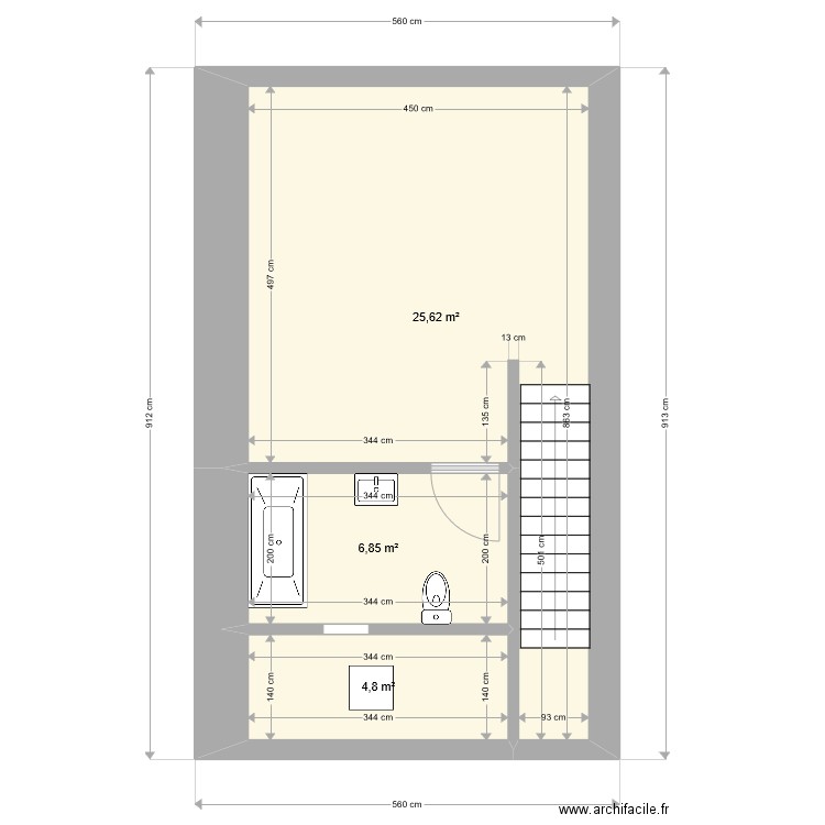 Petit Breuil 2 ème étage. Plan de 3 pièces et 37 m2