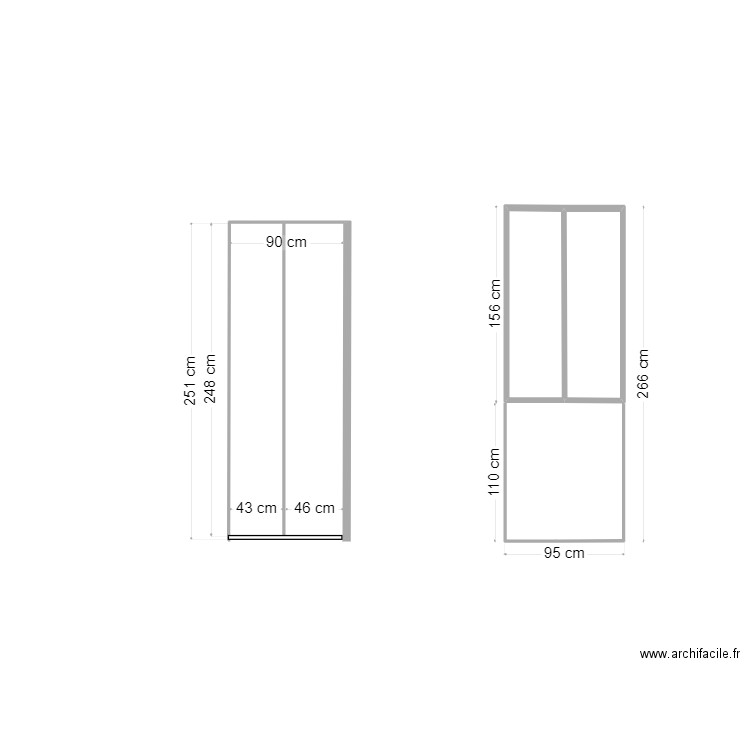 doucha alexia. Plan de 2 pièces et 1 m2