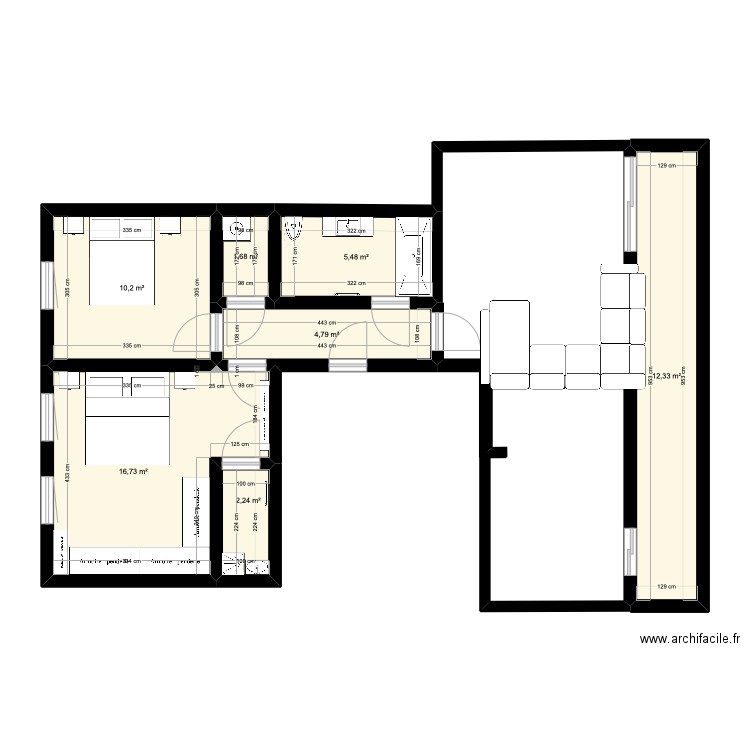 Clichy2. Plan de 7 pièces et 53 m2