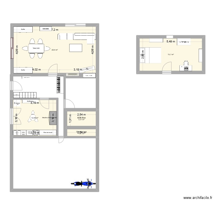 Vieux Charmont. Plan de 5 pièces et 62 m2