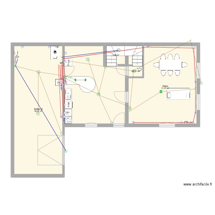 Maison Gignat R de C 1. Plan de 4 pièces et 75 m2