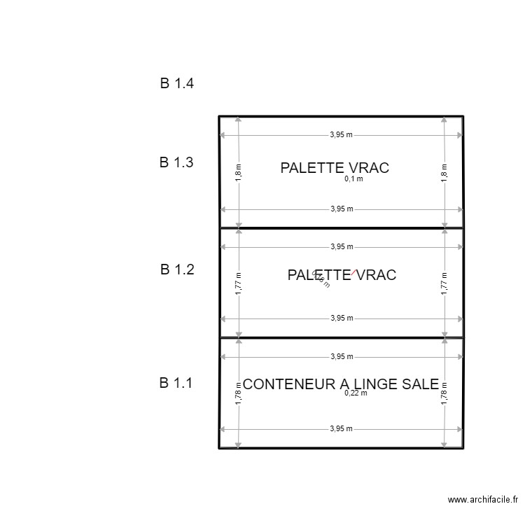 B 1. Plan de 3 pièces et 21 m2