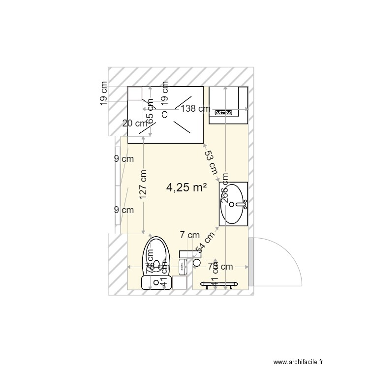 bois colombe sdb. Plan de 1 pièce et 4 m2