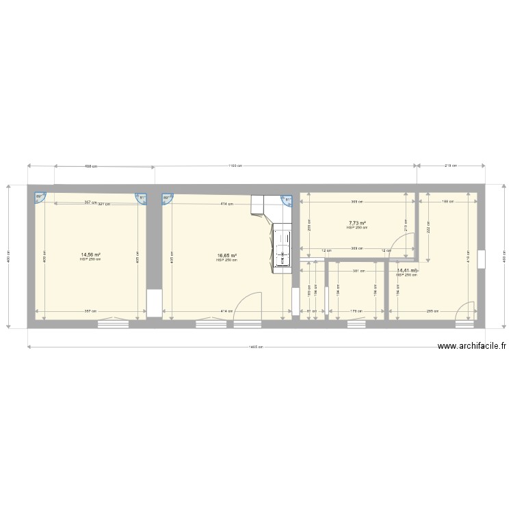 epizon mesuré. Plan de 4 pièces et 53 m2