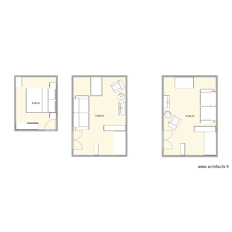 Version 3. Plan de 3 pièces et 45 m2