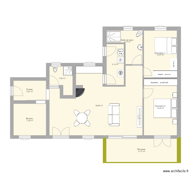 MAISON. Plan de 9 pièces et 100 m2