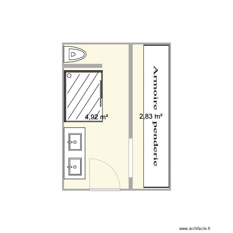 salle de bain 2 . Plan de 2 pièces et 8 m2