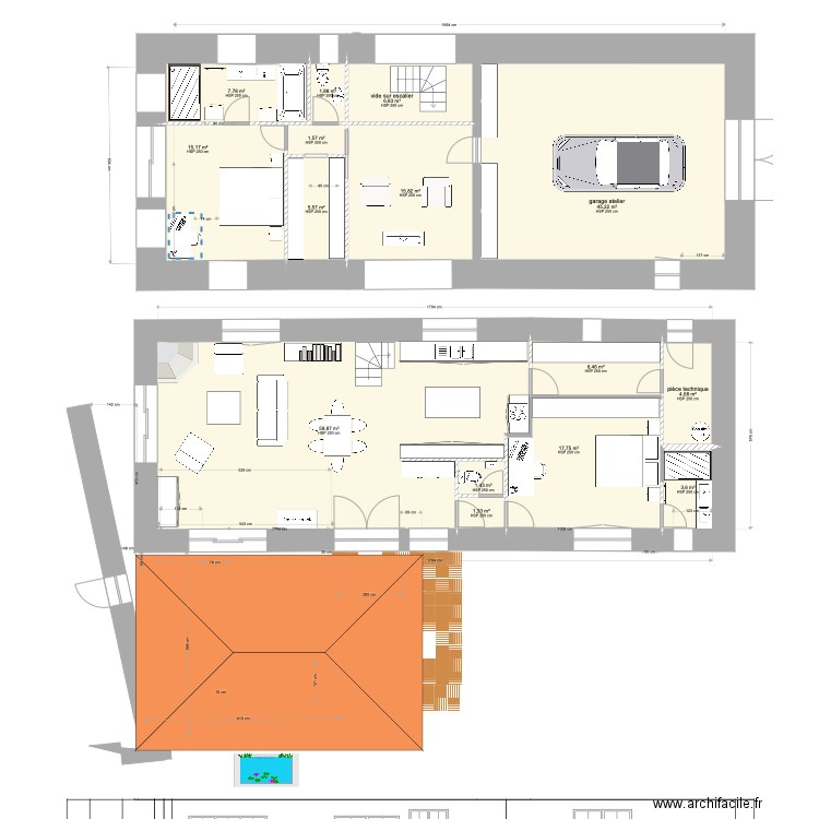 grange 24 janvier 21. Plan de 15 pièces et 195 m2