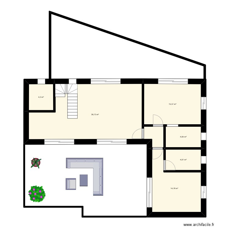 RDCREDUIT. Plan de 6 pièces et 83 m2