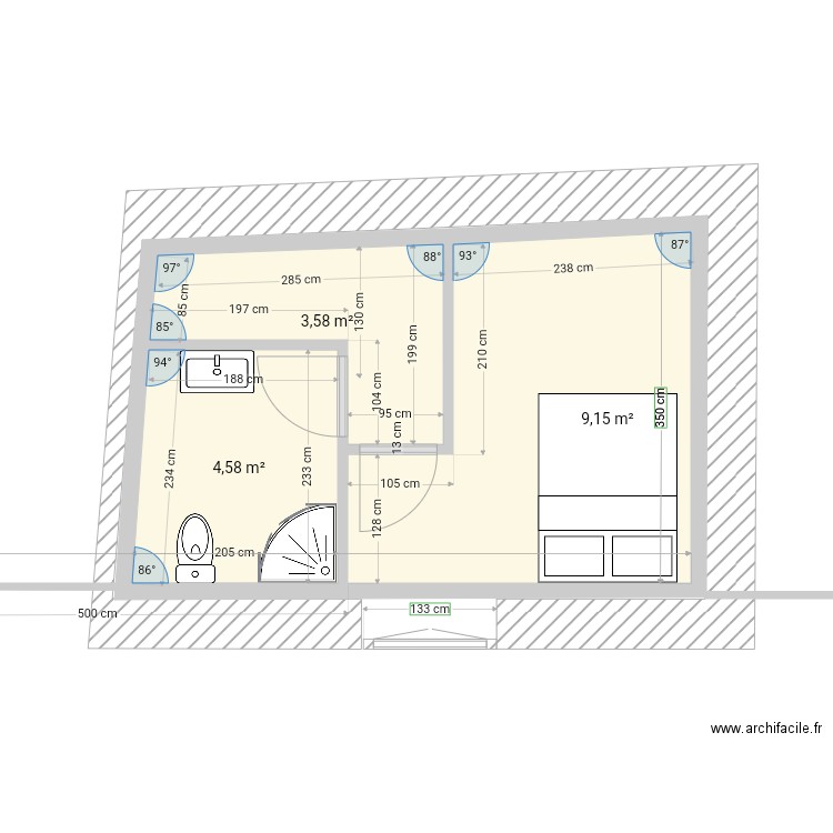 Étage annexe 1. Plan de 3 pièces et 17 m2