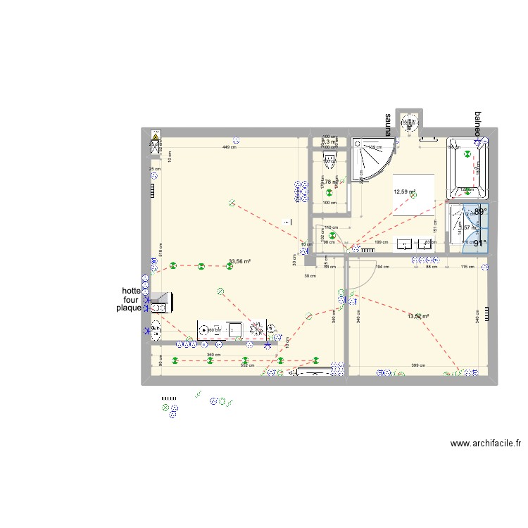 gite 13. Plan de 6 pièces et 63 m2