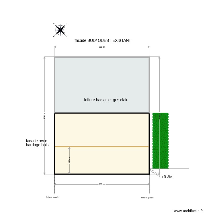 coupe FACADE SUD EXISTANT. Plan de 0 pièce et 0 m2