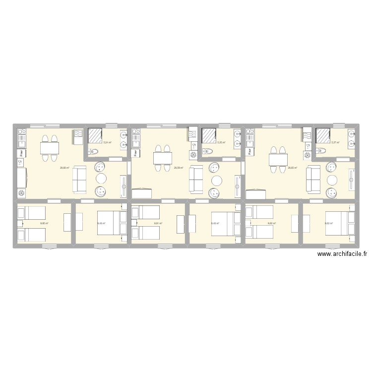 gites. Plan de 12 pièces et 160 m2