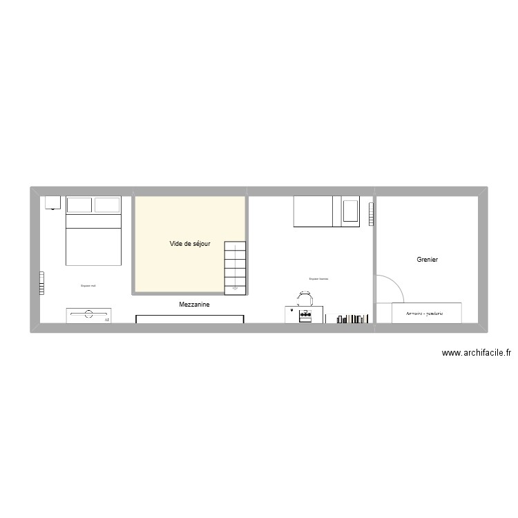 liot Niveau 2. Plan de 3 pièces et 45 m2