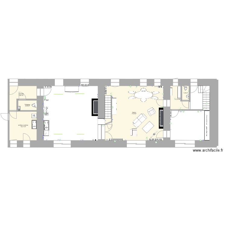 Salon RDC. Plan de 6 pièces et 66 m2