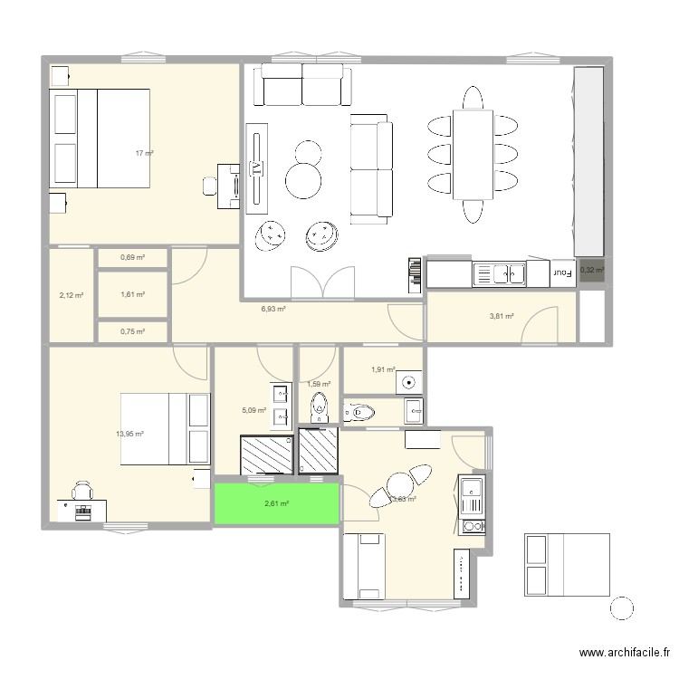 RENNES. Plan de 14 pièces et 72 m2